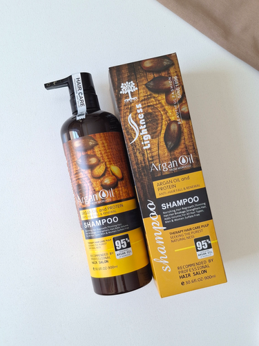 شامپو مو آرگان لایتنس Lightness Argan Oil مناسب موهای آسیبدیده، رنگ شده و کراتینه ، بدون سولفات و حاوی روغن آرگان حجم۹۰۰میل