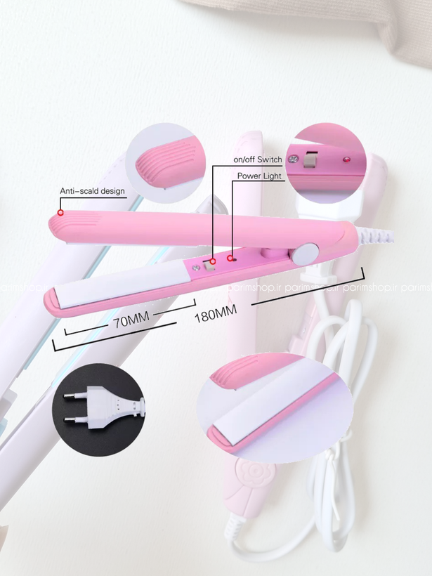 اتو مو مسافرتی میشا میک تایم اورجینالMakeTime Hair Travel Straightener مسافرتی مصرف برق پایین و مناسب برای مواقع ضروری دما ۱۶۰درجه سانتی گراد